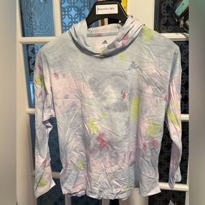 Girls Adidas Light Blue Tie-Dye Hooded Long Sleeve - Size L(14)